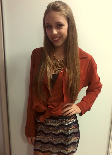 Meu Look – Camisa e saia de paêtes